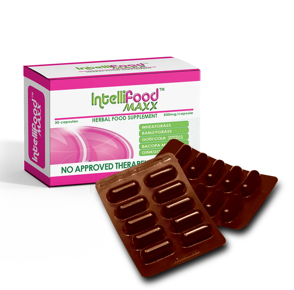 IntelliFood Maxx Herbal supplement box and blister pack product photo