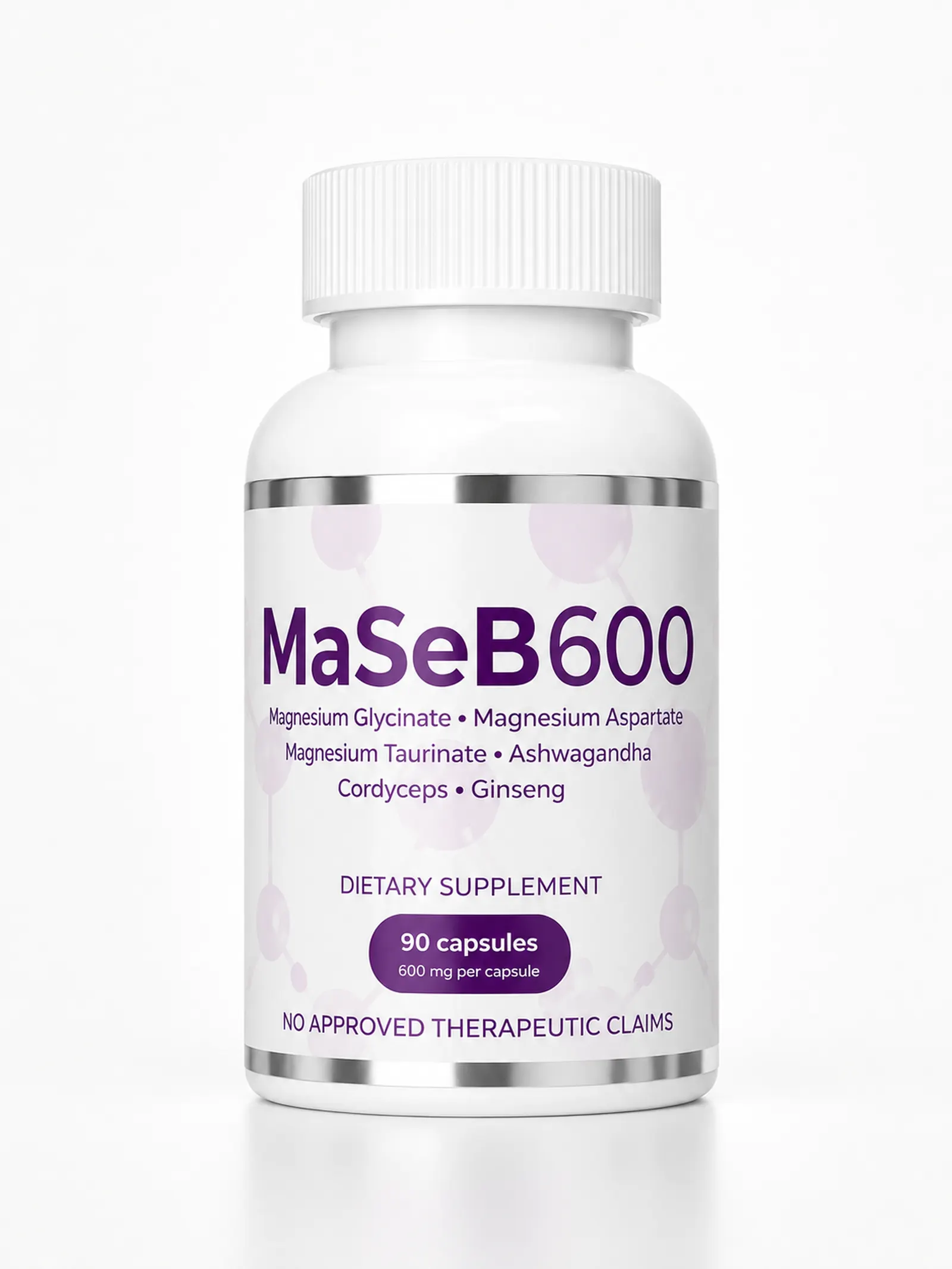 MaSeB600 dietary supplement bottle product photo